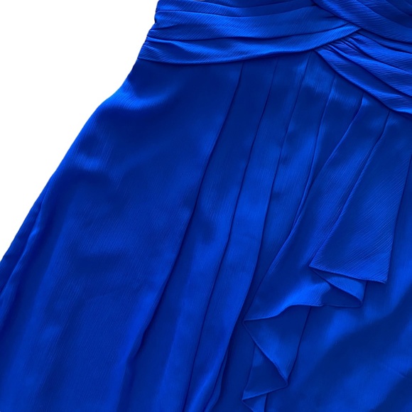 DAVID'S BRIDAL Royal Blue Short Crinkle Chiffon Dress with Front Cascade 10 - Picture 6 of 14